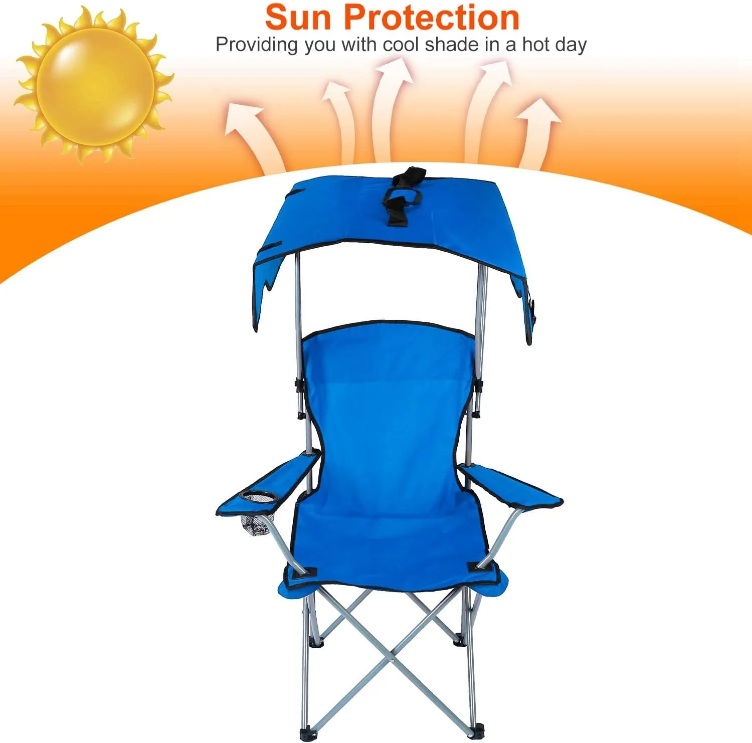Camping Chair with Canopy, Folding Chairs for Outside, Beach Chair with Canopy Shade, Portable Lawn Chairs with Cup Holders, Heavy Duty Camping Chairs - Support 330 Lbs (Blue)