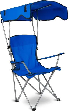 Camping Chair with Canopy, Folding Chairs for Outside, Beach Chair with Canopy Shade, Portable Lawn Chairs with Cup Holders, Heavy Duty Camping Chairs - Support 330 Lbs (Blue)