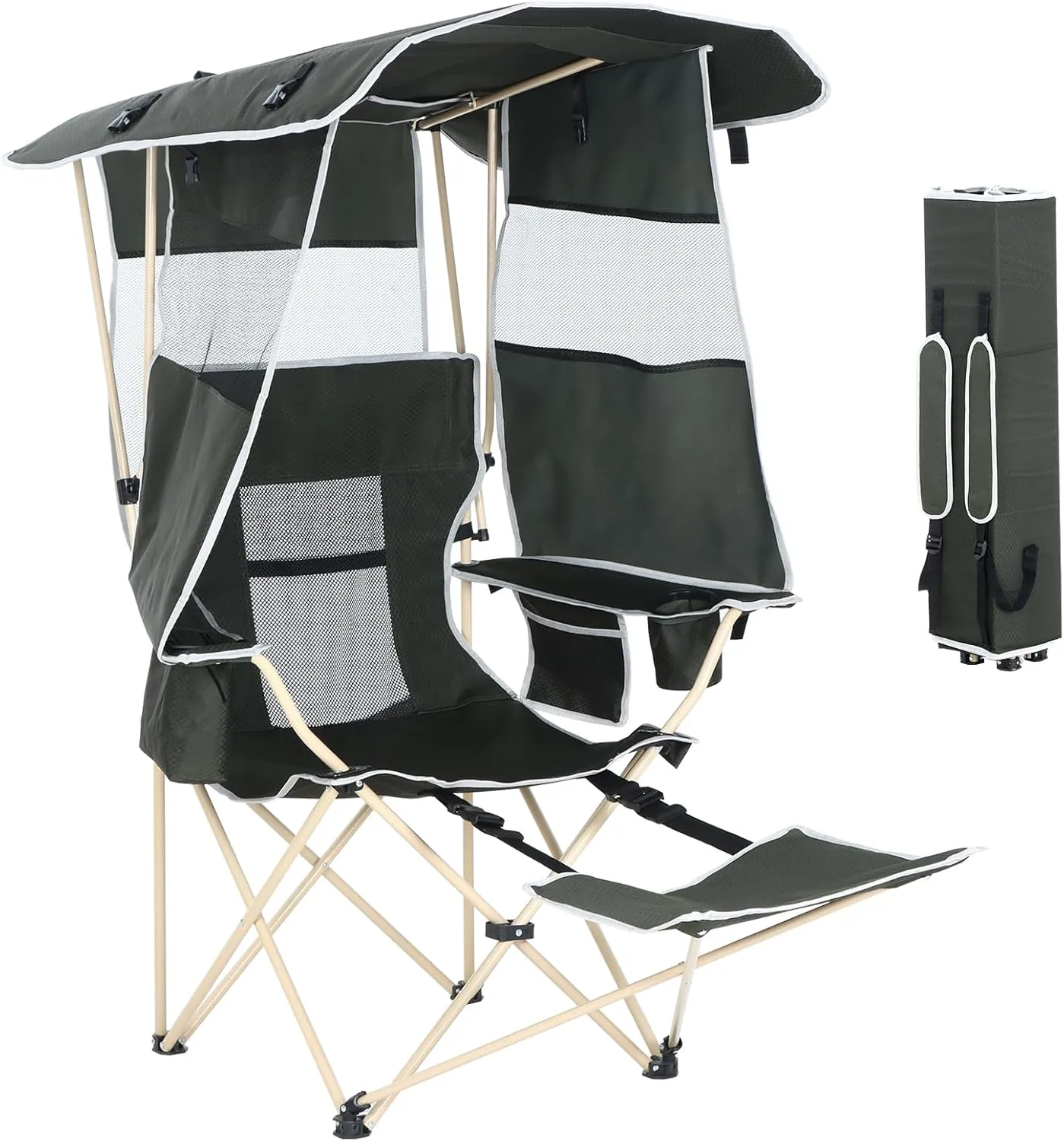 Camping Chair with Canopy, Sports Chairs for Adults, Canopy Chair with Removable Footrest, Ice Fishing Chair with Cupholder, Cooler, Heavy Duty for Outdoor Activities(1 Pack)