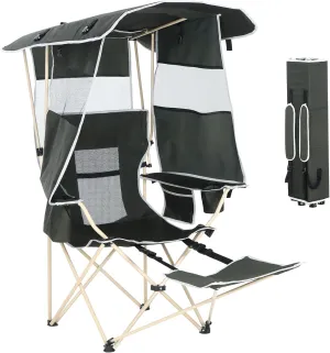 Camping Chair with Canopy, Sports Chairs for Adults, Canopy Chair with Removable Footrest, Ice Fishing Chair with Cupholder, Cooler, Heavy Duty for Outdoor Activities(1 Pack)