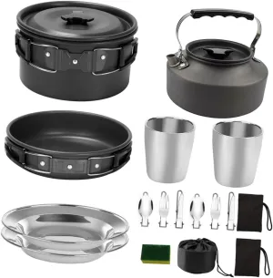 Camping Cookware Collapsible Handle Non-Stick Portable Grill Lightweight Set Perfect for Backpacking