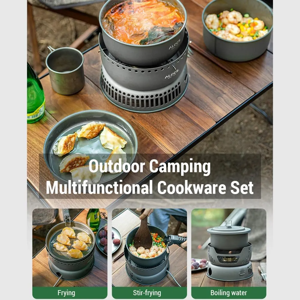 Camping Cookware Kit, 12PCS Non-Stick Camping Pot Pan Set, Portable Camping Stove Outdoor Cooking Set with Alcohol Stove for Backpacking Hiking Picnic BBQ