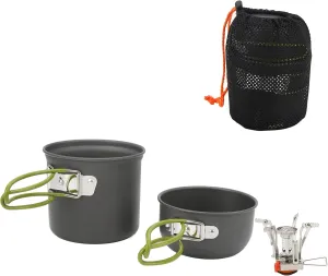 Camping Cookware Mess Kit, Alumine Strong Bearing Food Grade Portable Stove Pot Set Portable Camping Stove Camping Mess Kit for Outdoor Cooking, Backpacking, Hiking
