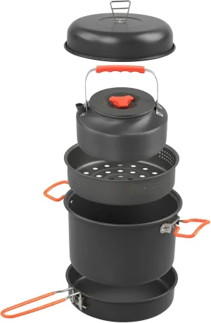 Camping Cookware Mess Kit Alunum Alloy Pot Pan Steang Tray and Water Kettle with Pot Cover