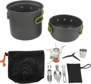 Camping Cookware Mess Kit, Camping Cookware Set, Multifunctional Outdoor Portable Picnic Cooking Stove Pot with Folding Spoon and Fork Set