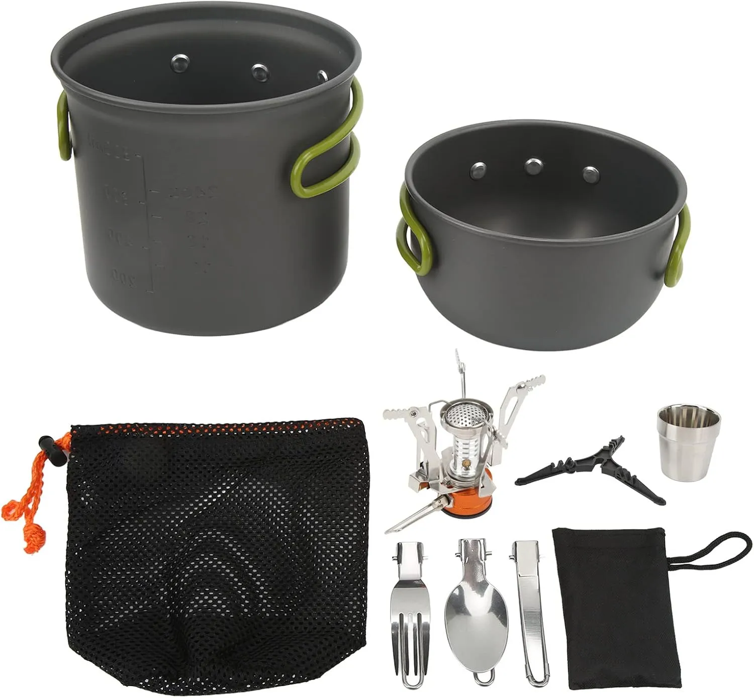 Camping Cookware Mess Kit, Camping Cookware Set, Multifunctional Outdoor Portable Picnic Cooking Stove Pot with Folding Spoon and Fork Set