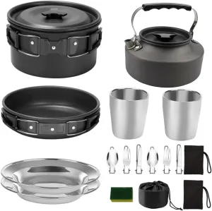 Camping Cookware Set 2-3 Person Chuck Box Kitchen Portable Pot and Teapot Aluminum Alloy Outdoor Cooking Supplies