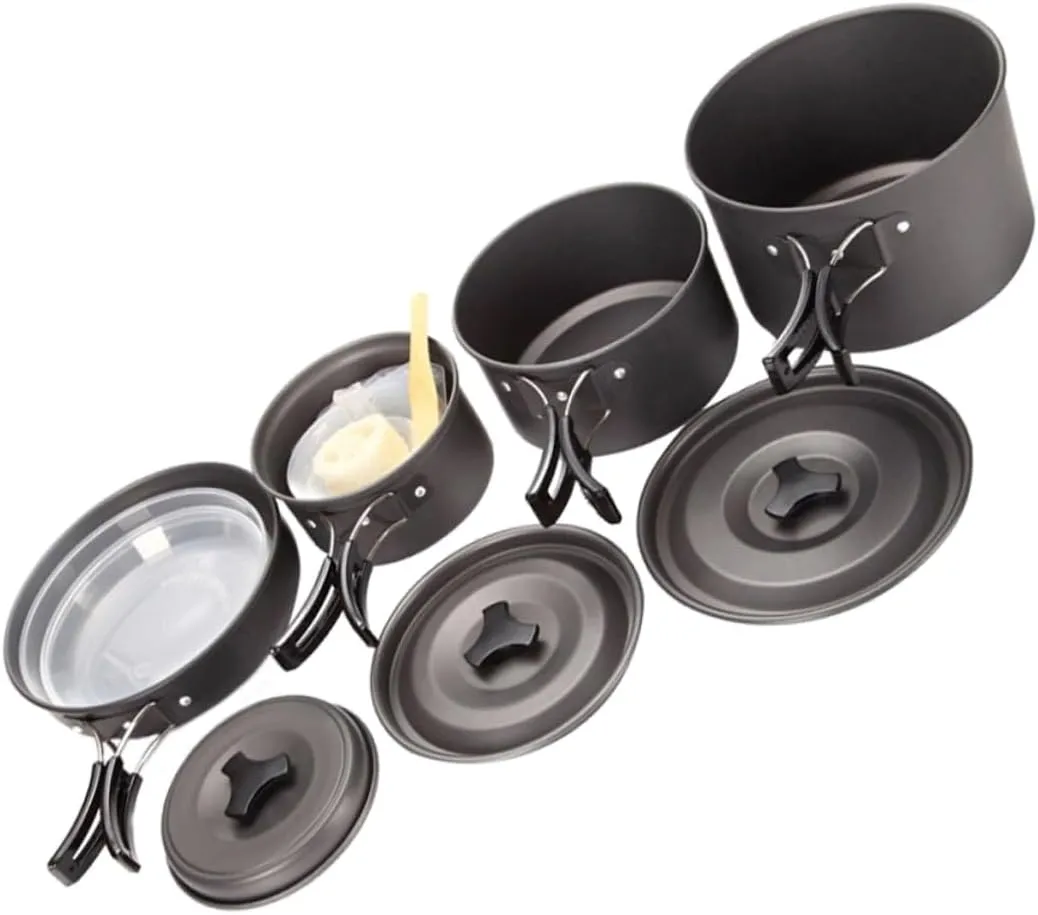 Camping Cookware Set 4pc Portable Picnic Pot Non-Stick Surface for Outdoor Activities