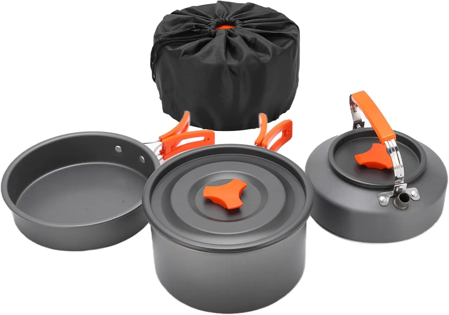 Camping Cookware Set for 2 3 Persons, Pot with Tableware Combination, Slip Non Stick Coating, to, Travel Portable Folding Cookware, Orange Aluminum Alloy Material