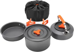 Camping Cookware Set for 2 3 Persons, Pot with Tableware Combination, Slip Non Stick Coating, to, Travel Portable Folding Cookware, Orange Aluminum Alloy Material