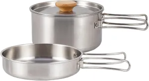 Camping Cookware Set Stainless Steel Portable Camping Cookware Set Stainless Steel with Folding Handle for Hiking Backpacking