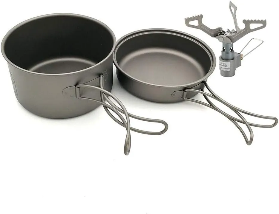 Camping Cookware Set Titanium Cookset with 2700W Camping Stove Cooking Pots Pans for Outdoor Picnic Camping Hiking Backpacking Pan Set with for Outdoor Camping Hiking Picnic