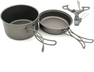 Camping Cookware Set Titanium Cookset with 2700W Camping Stove Cooking Pots Pans for Outdoor Picnic Camping Hiking Backpacking Pan Set with for Outdoor Camping Hiking Picnic