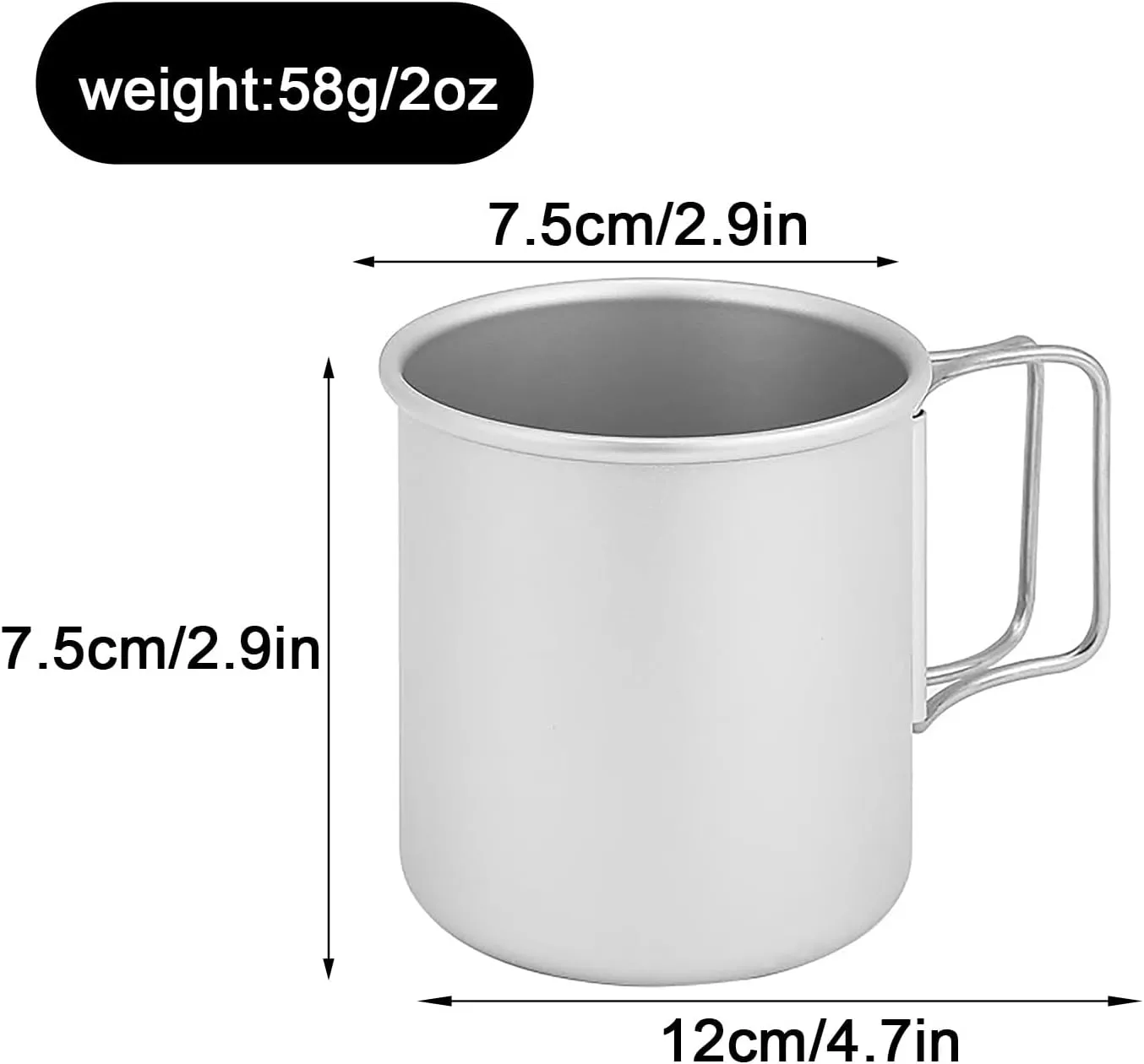 Camping Cup, Hard Anodized Aluminum Backpacking Cup, 2oz/400ml Camping Cookware, with Collapsible Handle, for Outdoors Camping(B)