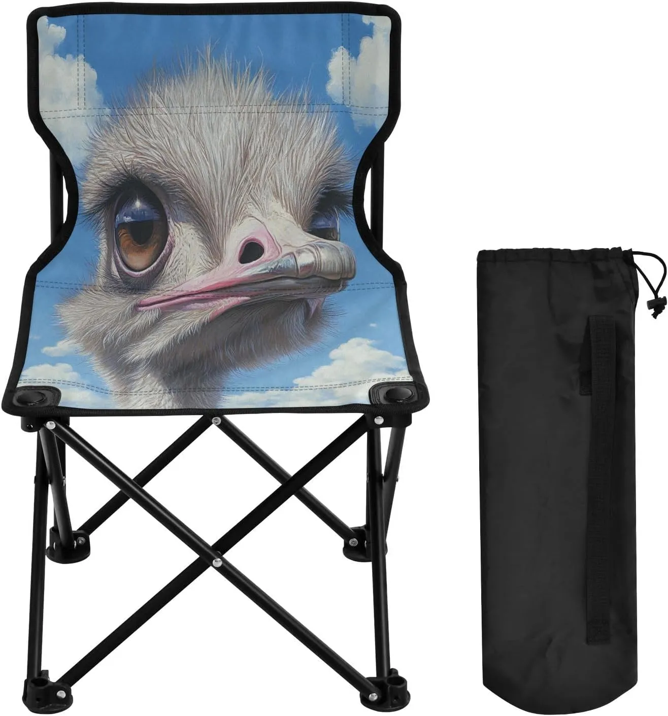 Camping Folding Chair Ostrich Head Eye Animal Portable for Camping Fishing Picnic Barbecue Queue Travel