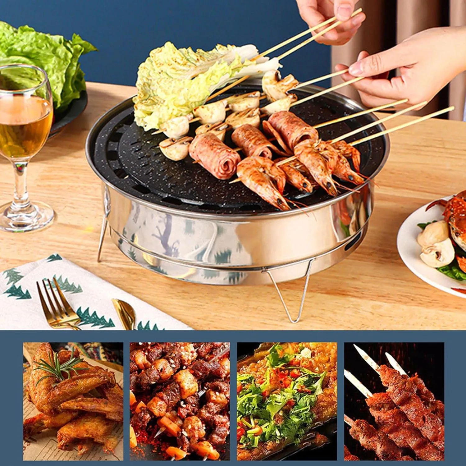 Camping Grill Portable Stainless Steel Heavy Duty Tabletop Grill Korean BBQ Grills for Camping Barbecue Outdoor BBQ (Maifanstone Bakeware)