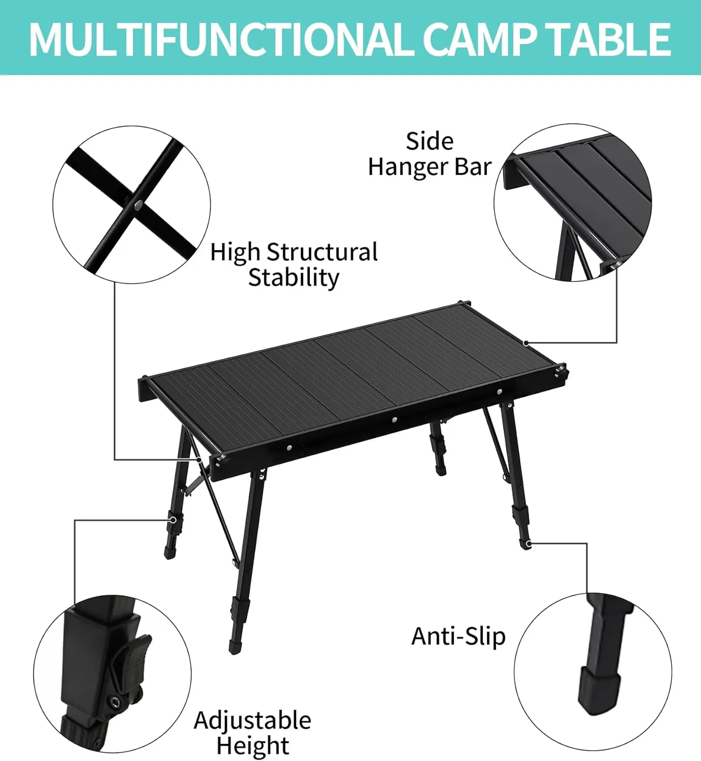 Camping IGT Folding Table, Portable for Outdoor Picnic, Ultralight with Carry Bag, Switchable Tabletop for Multi-Functional Use IGT Beach (Black,Basic)