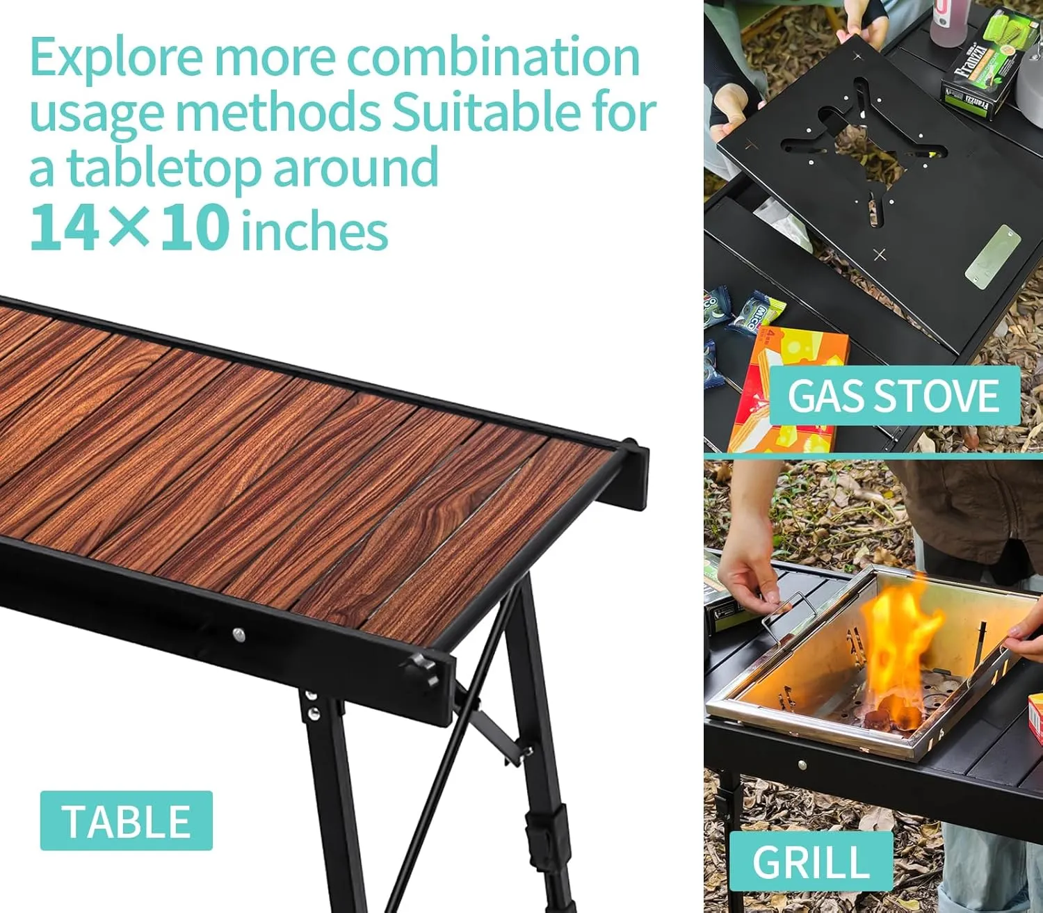 Camping IGT Folding Table, Portable for Outdoor Picnic, Ultralight with Carry Bag, Switchable Tabletop for Multi-Functional Use IGT Beach (Black,Basic)