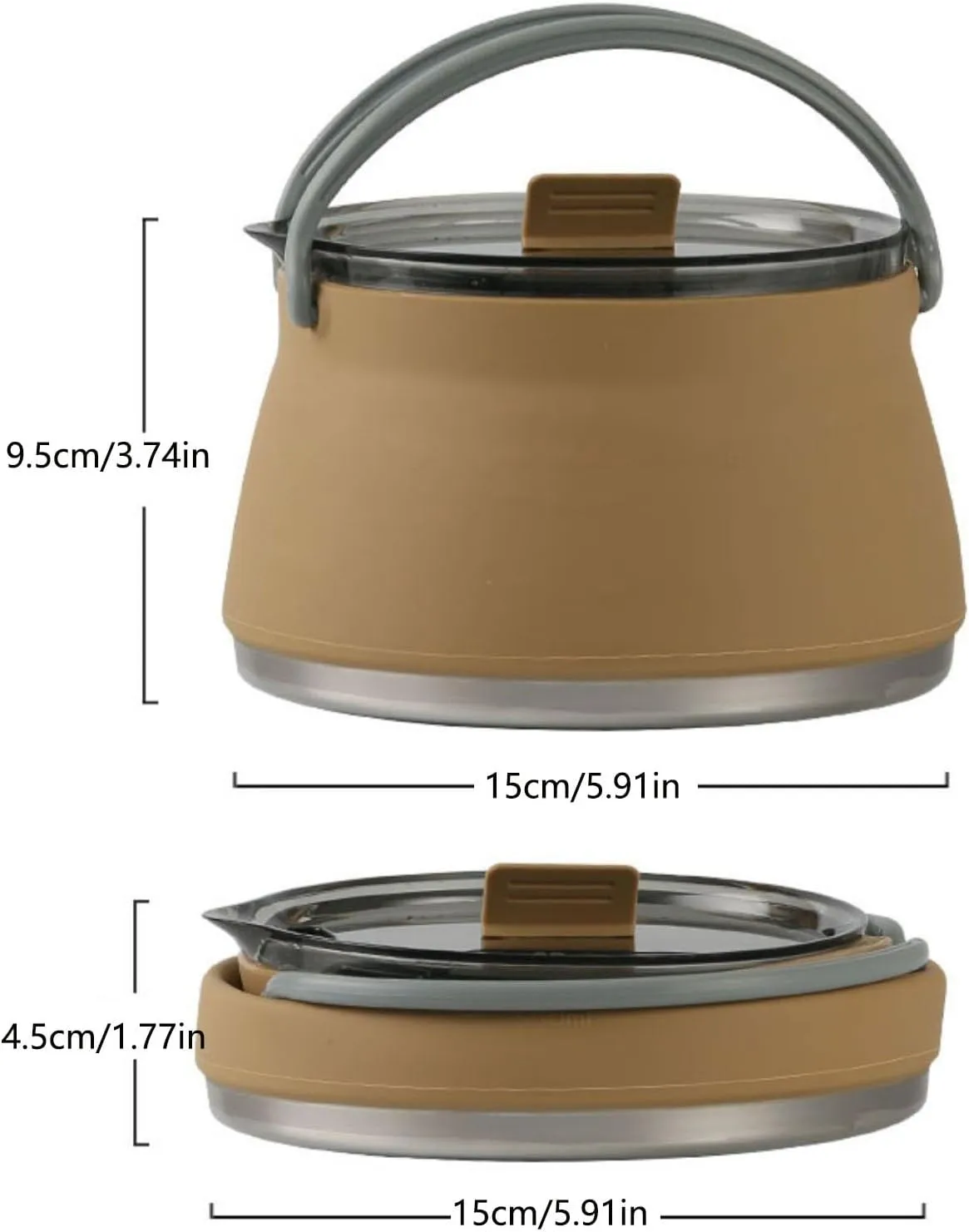 Camping Kettle Outdoor Boiling Kettle Portable Collapsible Camping Kettle Multi-functional Picnic Tea Kettle Camping Kettle Camp Tea offee Pot (Color : Khaki)
