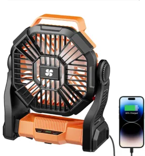 Camping Portable Fans with 20400mAh Battery Rechargeable Power Bank, 360°Tent & Sunshade Mountable Hook Battery Powered Desk Personal Fans, 4-Speed Adjustable Wind & 3-Level Lighting