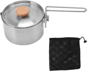 Camping Pot, 1L Stainless Steel Camping Tea Pot, Portable Camping Kettle, Multifunctional Outdoor Kettle Pot, Camp Cooker with Removable Handle for Camping Hiking Picnic