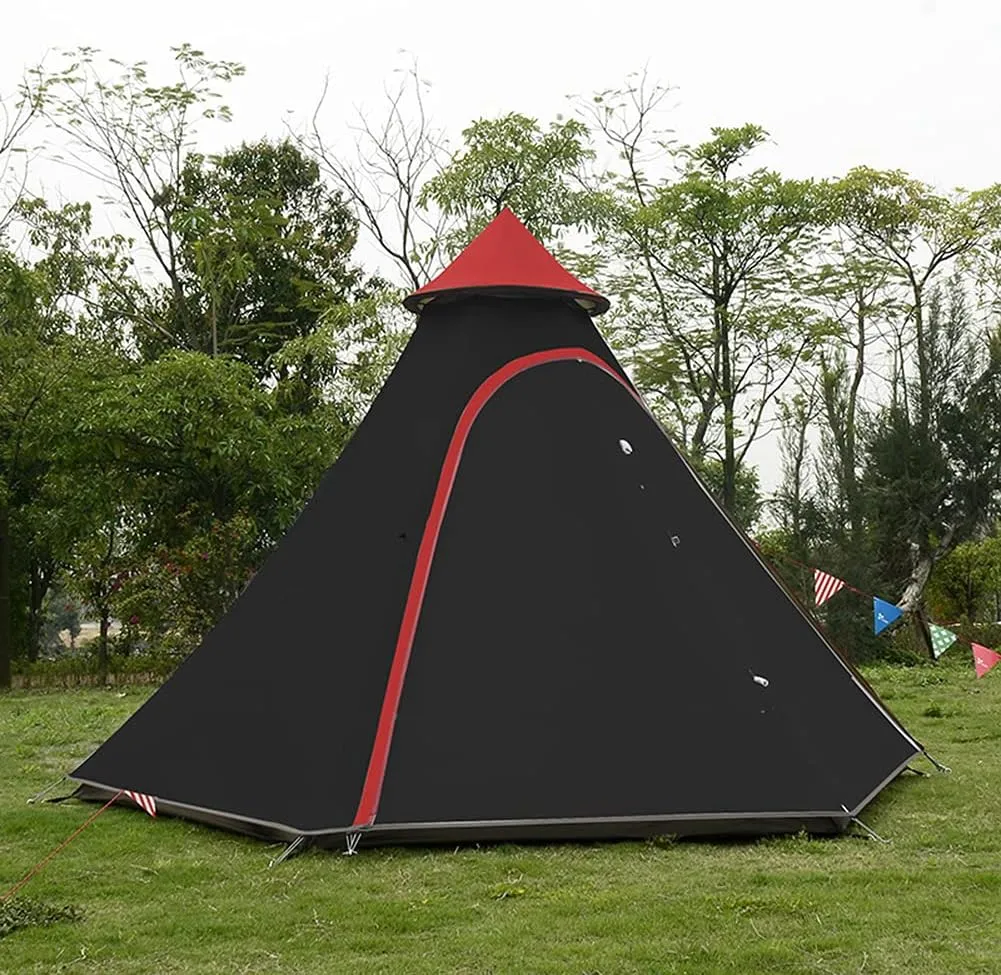 Camping Pyramid Teepee Tent Adult Tipi Tent Double Layers Indian Tent Yurt Tent Tower Post Bell Tent for Outdoor Family Trip