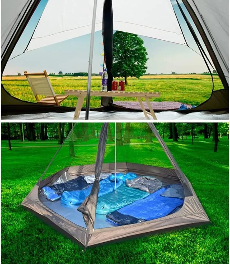 Camping Pyramid Teepee Tent Adult Tipi Tent Double Layers Indian Tent Yurt Tent Tower Post Bell Tent for Outdoor Family Trip
