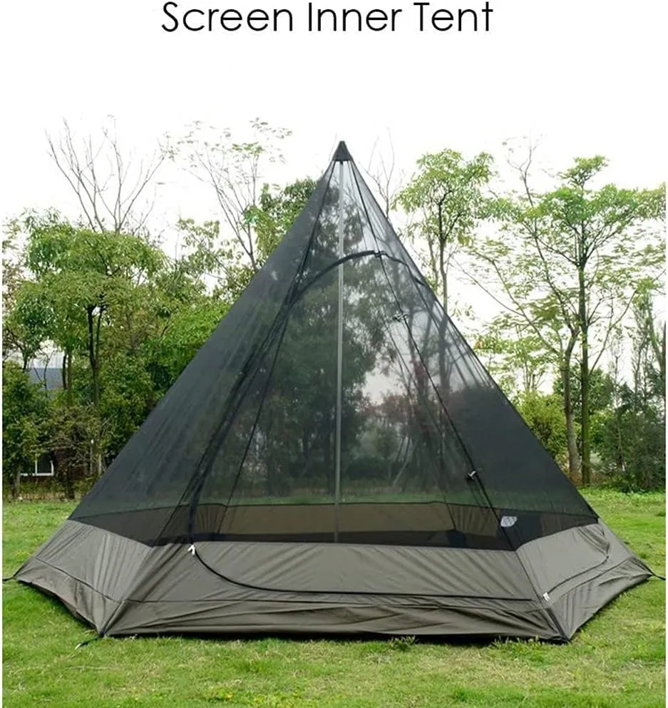 Camping Pyramid Teepee Tent Adult Tipi Tent Double Layers Indian Tent Yurt Tent Tower Post Bell Tent for Outdoor Family Trip