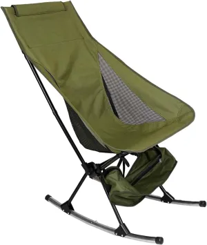 Camping Rocking Chair, High Back Rocker Chair with Carry Bag, Lightweight & Portable Quad Arm Lawn Chair with Breathable Mesh for Beach, Lawn, Travel, Fishing, Patio, Support 200 LBS, Green