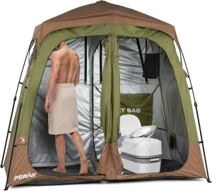 Camping Shower Tent Deluxe Changing Room Easy Set Up Privacy Shelter,Large Toilet Tent 2 Rooms with Floor Drain Design for Beach, Camping,Hiking with Stakes and Ropes for Stability