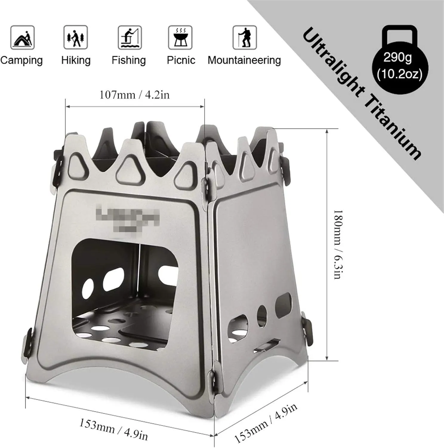Camping Stove Camping Wood Stove Folding Titanium Wood Burning Stove Lightweight Pocket Stove (Color : Silver, Size : One Size) (Silver One Size)