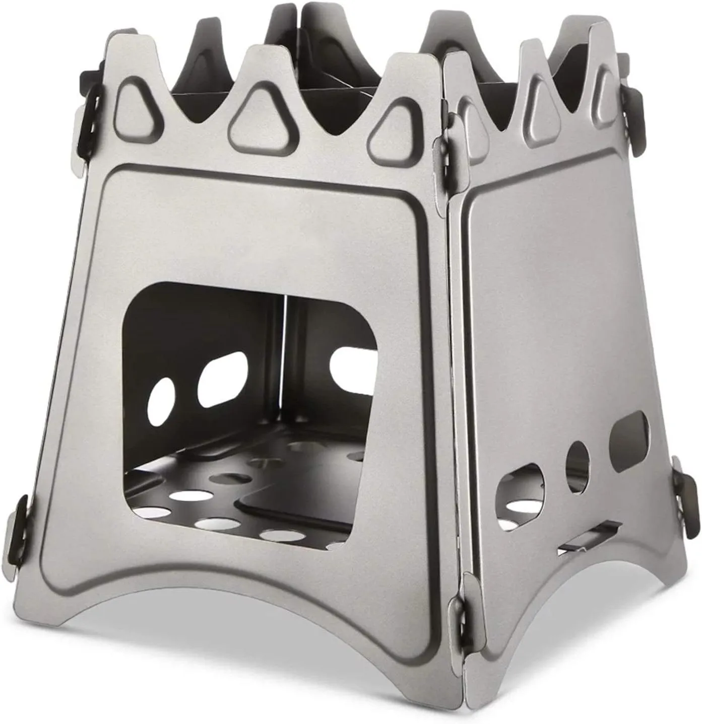 Camping Stove Camping Wood Stove Folding Titanium Wood Burning Stove Lightweight Pocket Stove (Color : Silver, Size : One Size) (Silver One Size)
