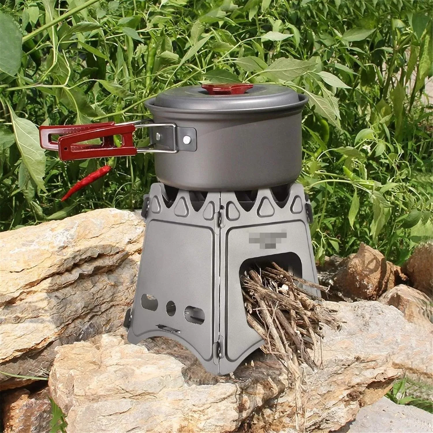 Camping Stove Camping Wood Stove Folding Titanium Wood Burning Stove Lightweight Pocket Stove (Color : Silver, Size : One Size) (Silver One Size)