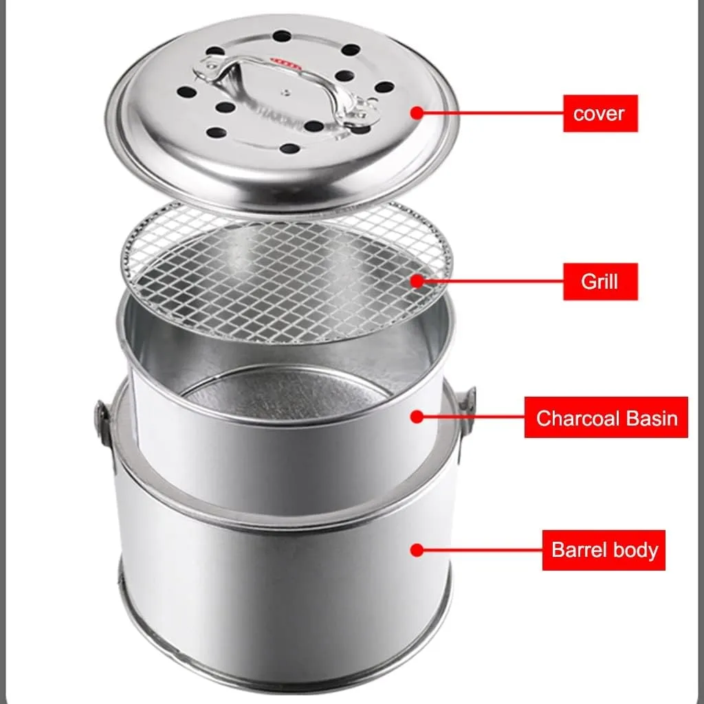 Camping Stove,Grill fire Pit with Stainless Steel Grill net,Portable Grill Wood Burning Stoves for Picnic BBQ Camp Hiking (Silver 27.5cm)