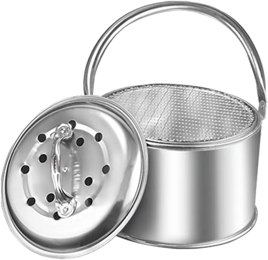 Camping Stove,Grill fire Pit with Stainless Steel Grill net,Portable Grill Wood Burning Stoves for Picnic BBQ Camp Hiking (Silver 27.5cm)