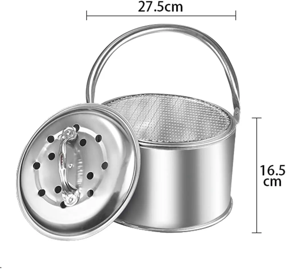 Camping Stove,Grill fire Pit with Stainless Steel Grill net,Portable Grill Wood Burning Stoves for Picnic BBQ Camp Hiking (Silver 27.5cm)