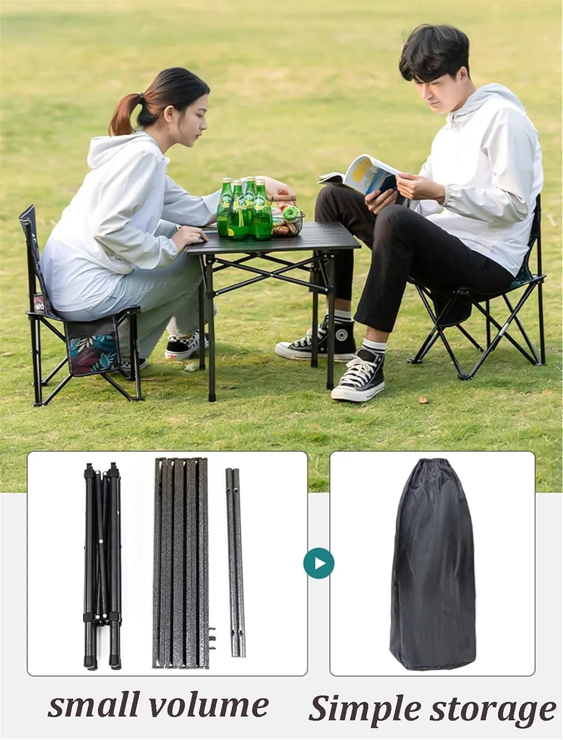 Camping Table Chairs and Chair Set with Storage Bag, Aluminum Alloy Outdoor Barbecue Picnic Table, Load 100kg