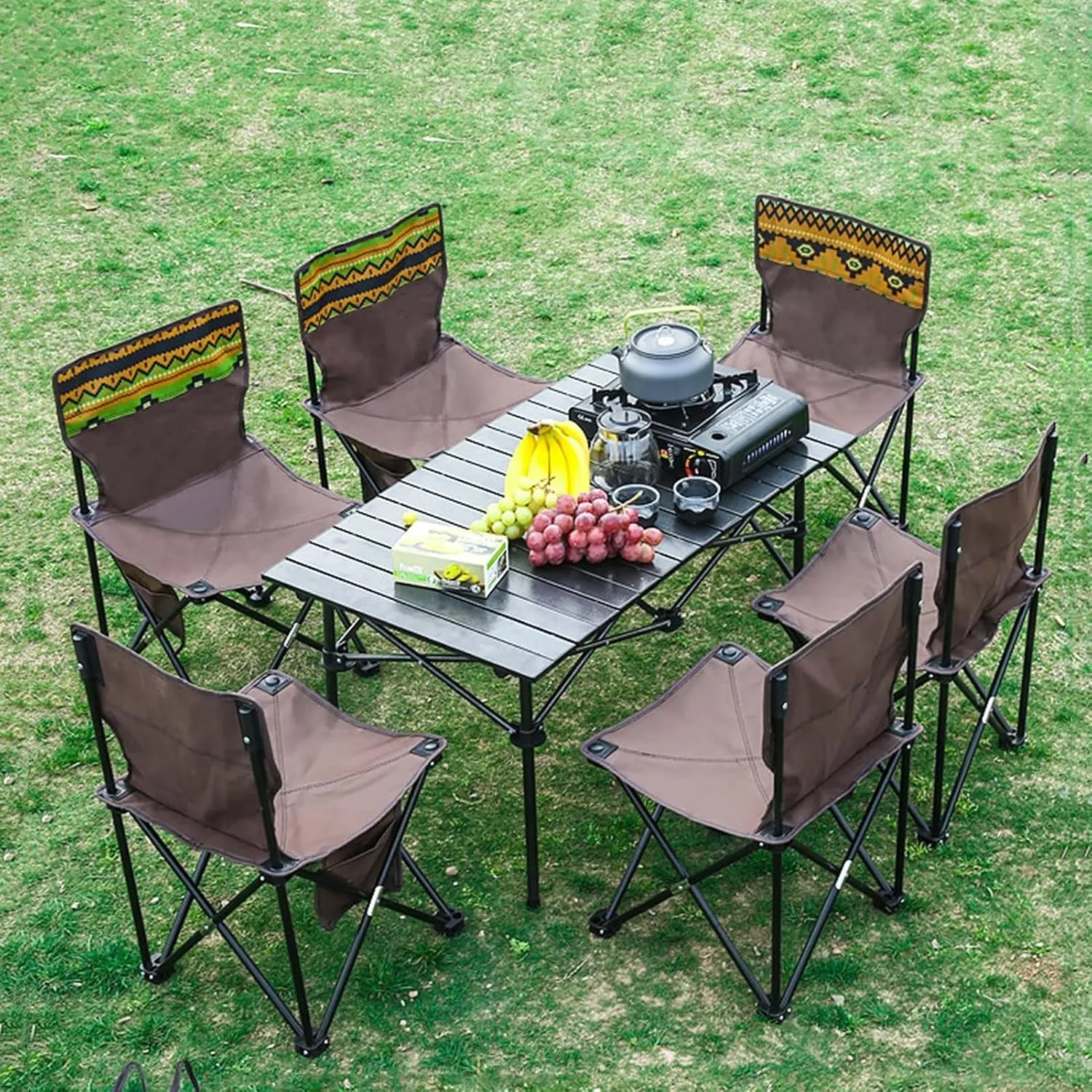 Camping Table Chairs and Chair Set with Storage Bag, Aluminum Alloy Outdoor Barbecue Picnic Table, Load 100kg