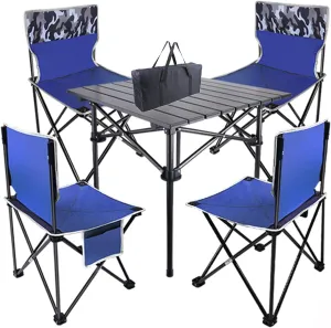 Camping Table Chairs and Chair Set with Storage Bag, Aluminum Alloy Outdoor Barbecue Picnic Table, Load 100kg