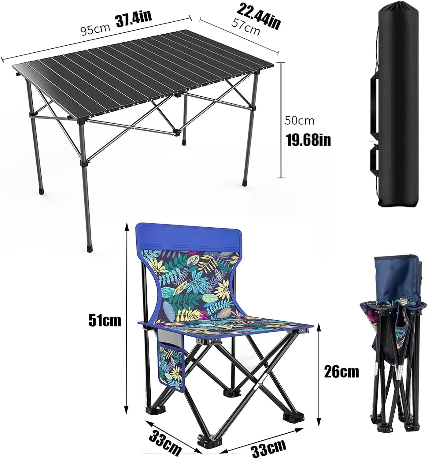 Camping Table Chairs Easy to Store Folding Table and Chair Set, Aluminum Outdoor Camping Picnic Table, Suitable for Courtyard, Beach, Fishing (Color : Package 3)