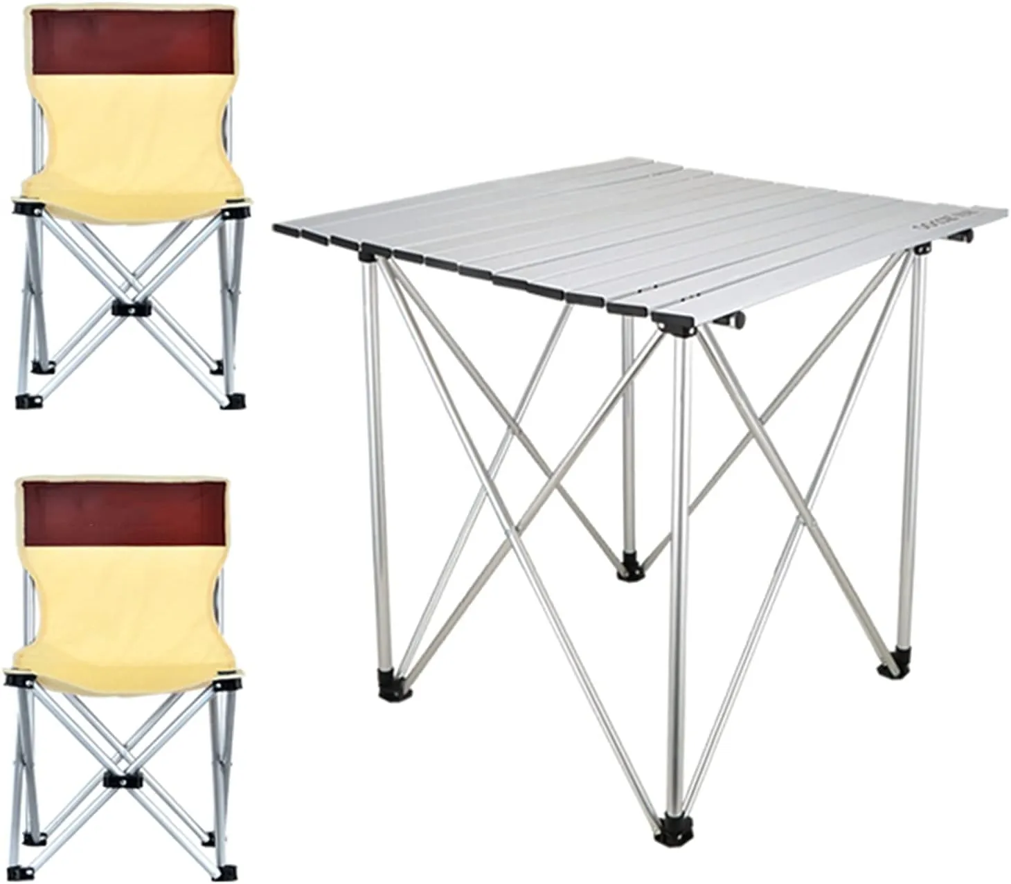 Camping Table Chairs Portable Outdoor and Chair Set, Roll Aluminum Camping Picnic Table, Suitable for Car, Beach, Fishing