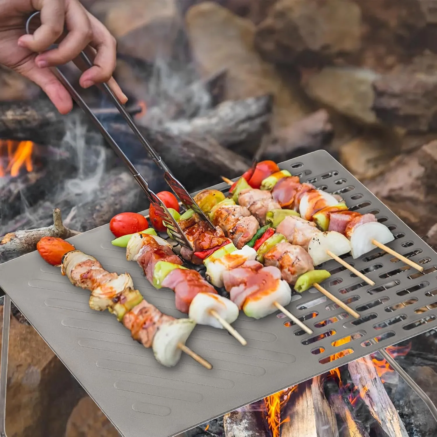 Camping Table Folding Campfire Grill Portable Ti BBQ Grill Outdoor Hiking Camping Grill with Legs Lightweight Camp Tables Portable Foldable, Max Bearing Weight: 22lbs