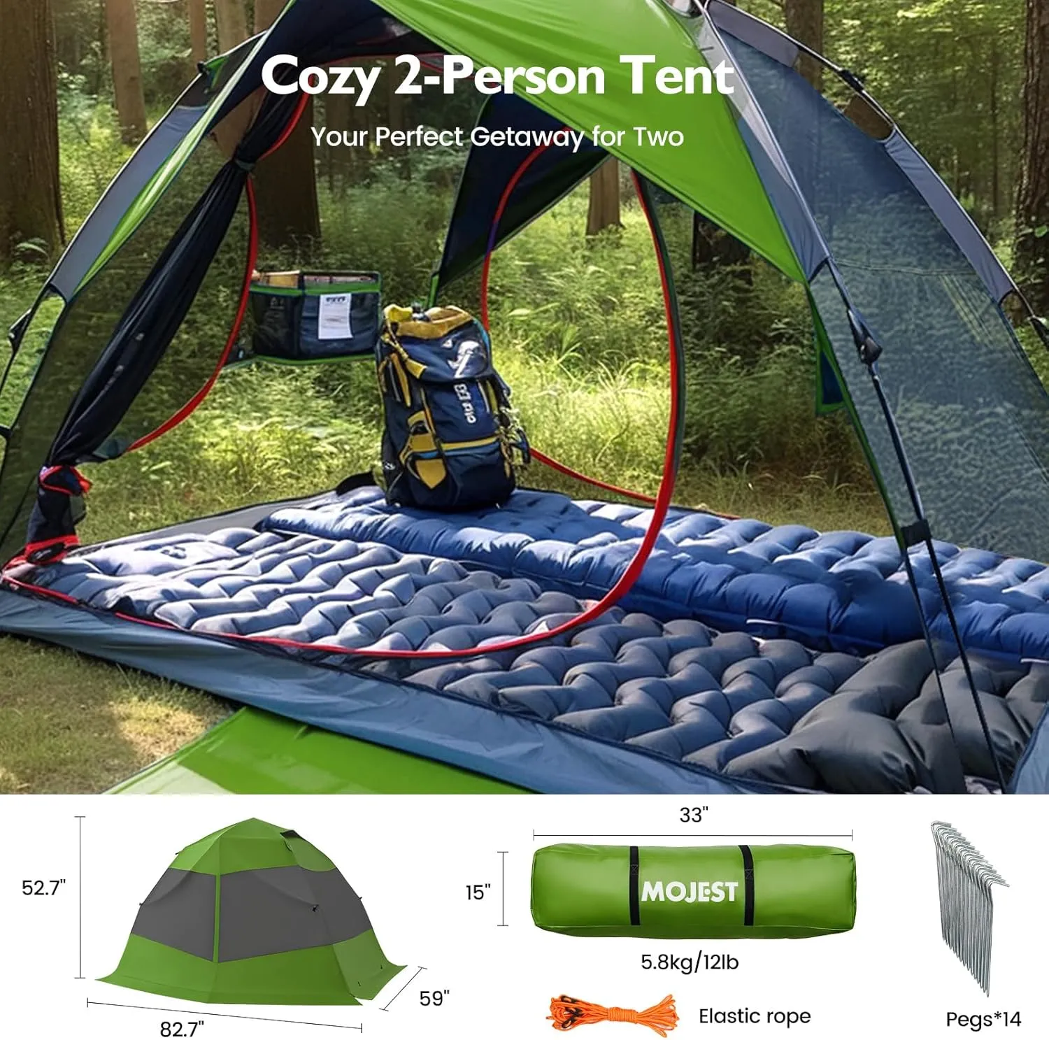 Camping Tent 2 Person, Waterproof & Blackout Double Layer Pop Up Outdoor Tent for Park, Picnic, Travel, Portable and Easy Setup