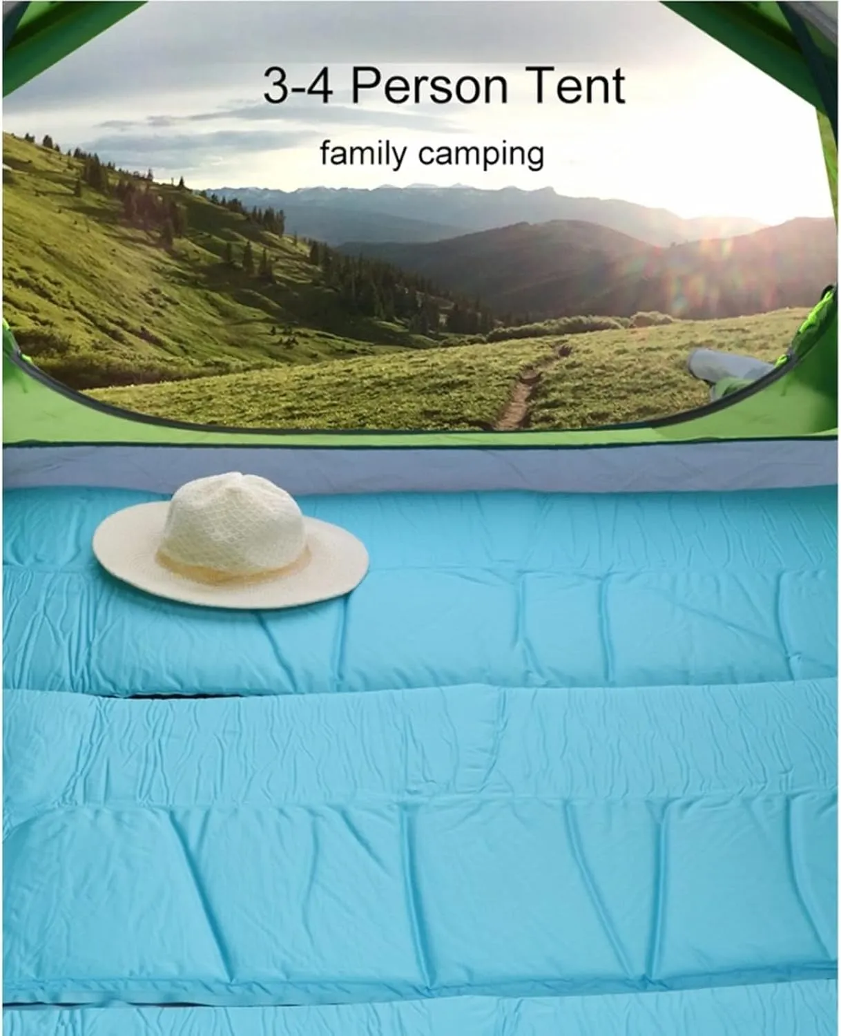 Camping Tent 3-4 Person Family Tent, Lightweight Portable Alumimun Pole Waterproof Anti-Storm Double Layer 4 Season Camping Tent (Color : Blue) (Green