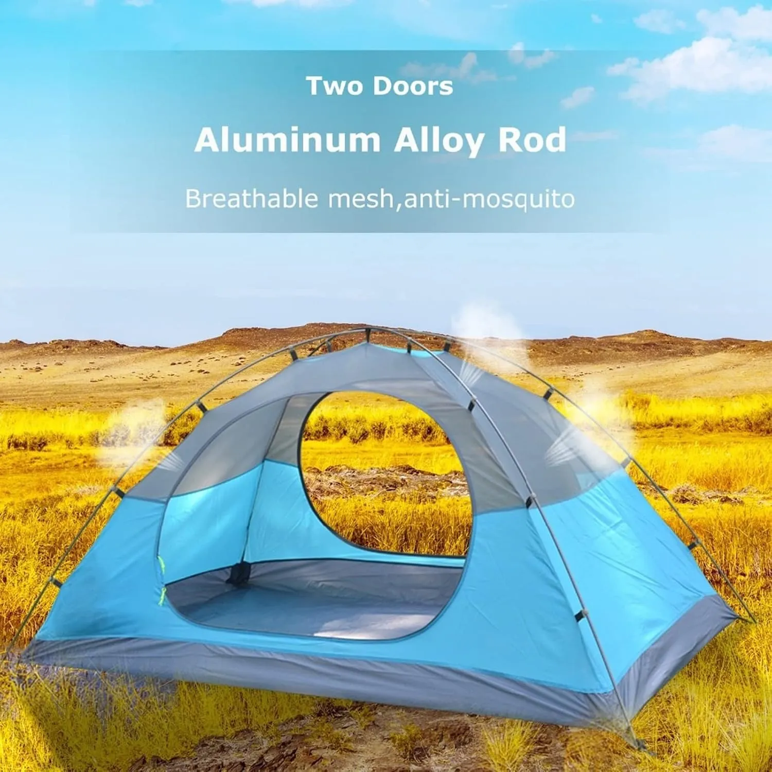 Camping Tent 3-4 Person Family Tent, Lightweight Portable Alumimun Pole Waterproof Anti-Storm Double Layer 4 Season Camping Tent (Color : Blue) (Green