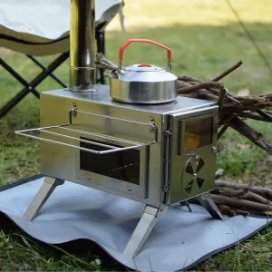 Camping Tent Stove Large Tent Wood Stove with 6 Chimney Pipe, 2 Glass and Side Racks Outdoor Wood Burning Stove for Camping Hiking Travel Picnic