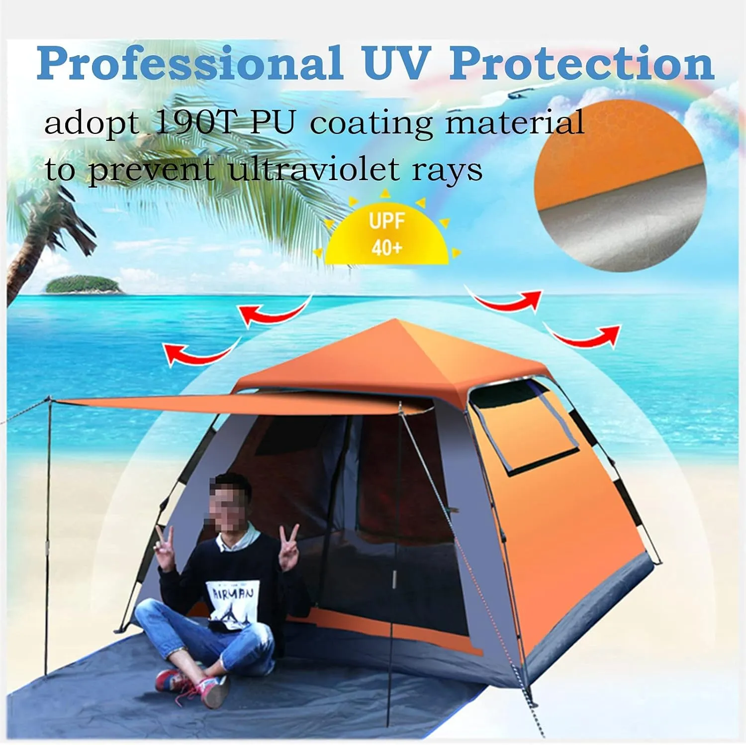 Camping Tents Shelter Portable with Carry Bag Waterproof Hold 2-4 Persons Instant Setup Pop Up Tent with Top Rainfly Doors Mesh Windows UV Protection for Camping Hiking Mountaineering