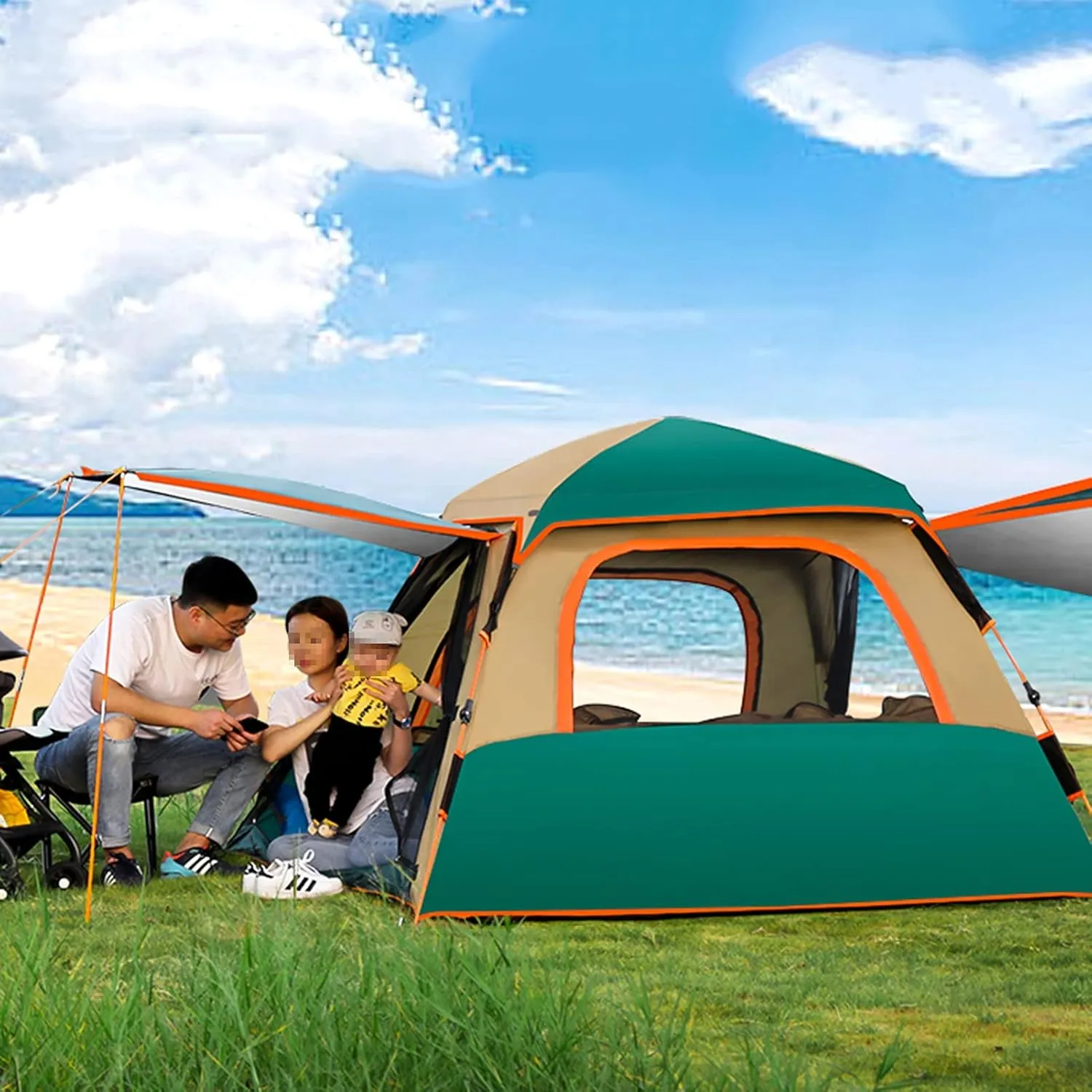 Camping Tents Shelter Portable with Carry Bag Waterproof Hold 2-4 Persons Instant Setup Pop Up Tent with Top Rainfly Doors Mesh Windows UV Protection for Camping Hiking Mountaineering