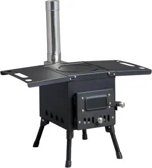 Camping Wood Stove, Outdoor Portable Tent Wood Burning Stove with Stainless Chimney Pipes, Tent Stove & Gloves for Outdoor Camping Cooking and Heating 1-2 People Use(Black)