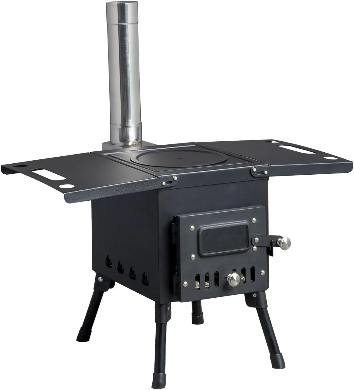 Camping Wood Stove, Outdoor Portable Tent Wood Burning Stove with Stainless Chimney Pipes, Tent Stove & Gloves for Outdoor Camping Cooking and Heating 1-2 People Use(Black)